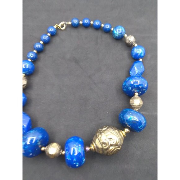 Dotty Smith Vintage Statement 8.5" Necklace Faux Speckled Blue Stones READ - Picture 13 of 16